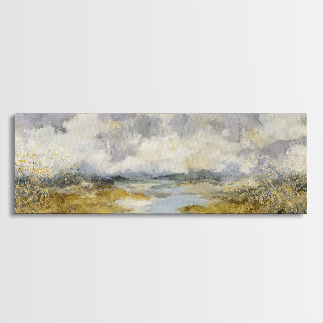 Bees Circling Lavender Blossoms Framed Canvas Print, Nature Art, Room Decor, Living Room Decor, Fine Art, Nature, Wall Hangings, NAT-3x1-63
