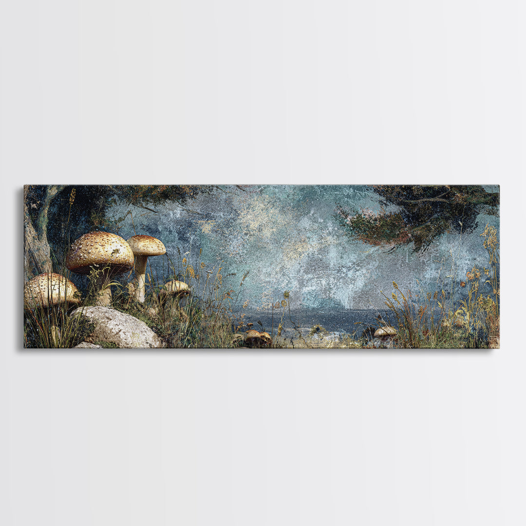 Mushroom Cluster in Enchanted Woodland Canvas Print, Nature Art, Original Painting, Living Room Decor, Fine Art, Nature, NAT-3x1-71