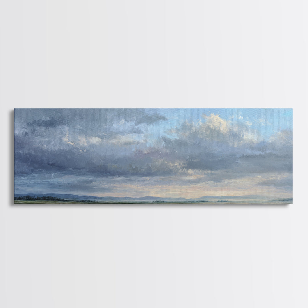 Storm Clouds over a Rolling Prairie Canvas Print, Nature Art, Poster, Living Room Decor, Fine Art, Nature, Abstract Wall Art, NAT-3x1-78