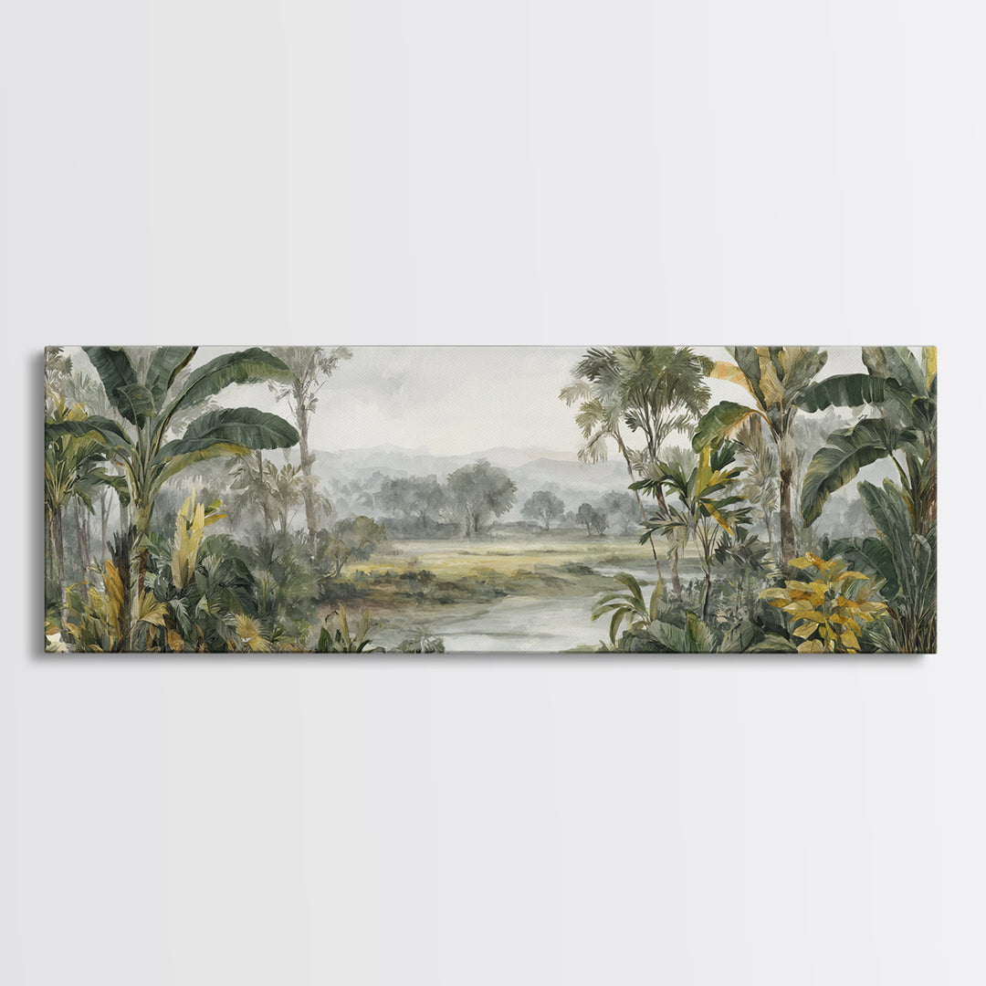 Tropical Jungle Leaves Canvas Print, Nature Art, Moss Art, Living Room Decor, Oil Painting, Nature, Statement Artwork, NAT-3x1-85