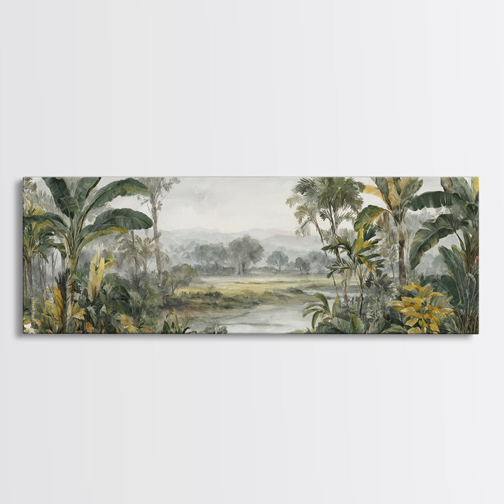 Tropical Jungle Leaves Canvas Print, Nature Art, Moss Art, Living Room Decor, Oil Painting, Nature, Statement Artwork, NAT-3x1-85