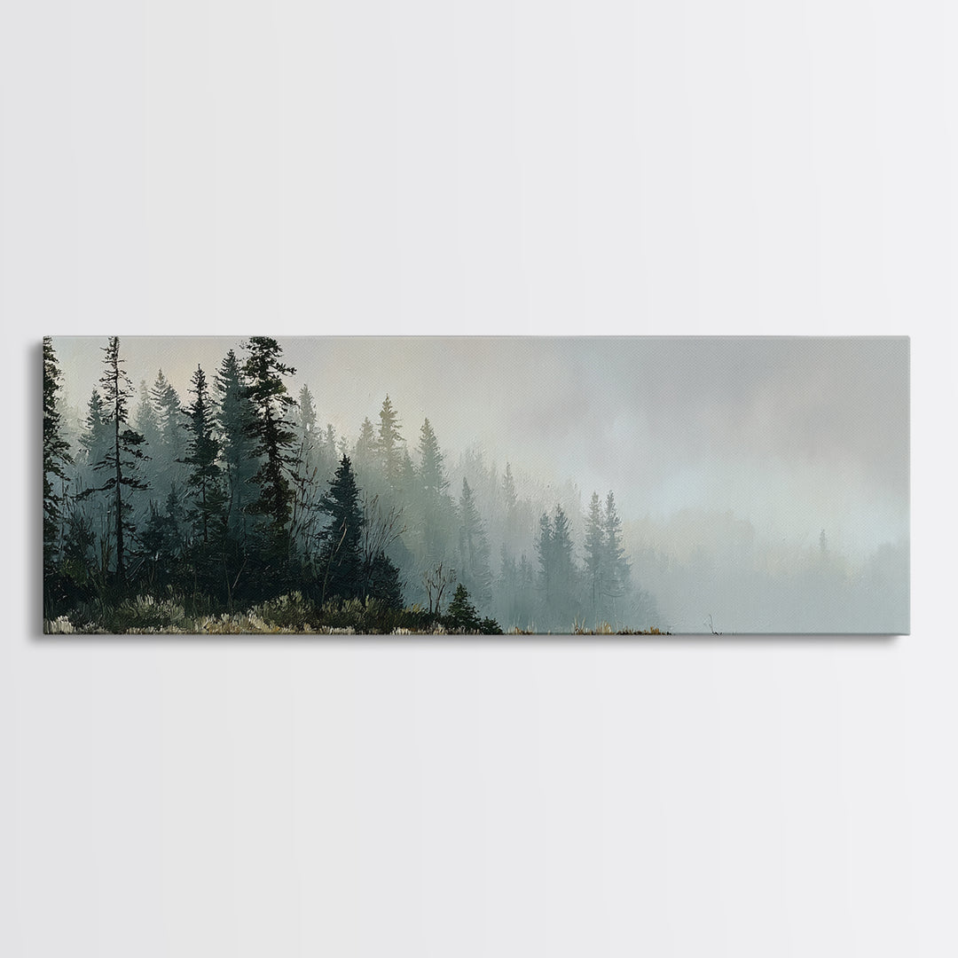 Moody Pine Forest Framed Canvas Print, Nature Art, Floral, Living Room Decor, Fine Art, Nature, Moss Art, Landscape Art, NAT-3x1-9