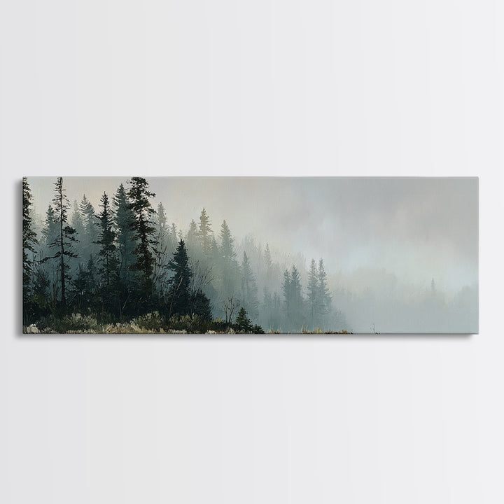 Moody Pine Forest Framed Canvas Print, Nature Art, Floral, Living Room Decor, Fine Art, Nature, Moss Art, Landscape Art, NAT-3x1-9