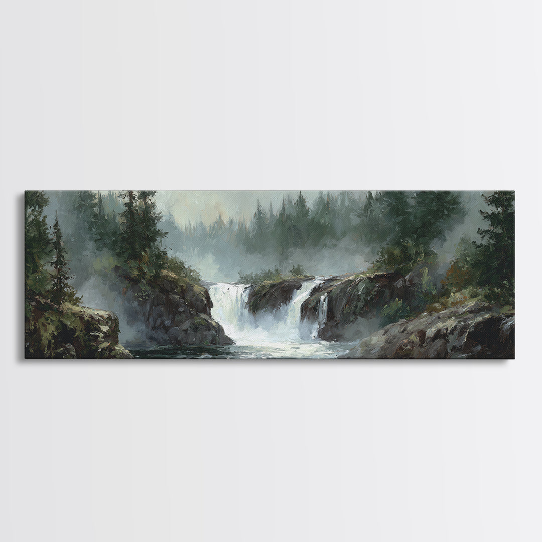 Waterfall Hidden Among Dark Green Rocks Canvas Print, Nature Art, Room Decor, Living Room Decor, Nature, Wall Hangings, NAT-3x1-91