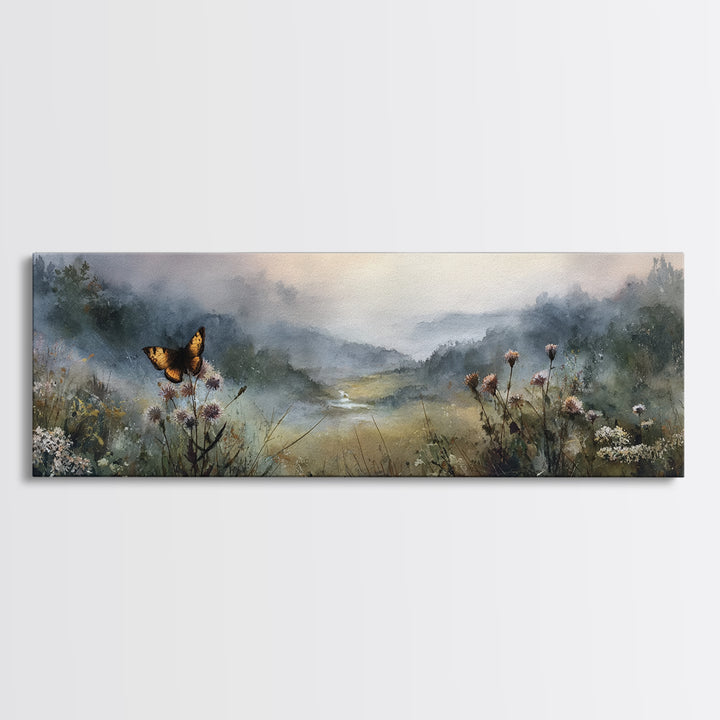 Butterfly Resting on a Blooming Thistle Canvas Print, Nature Art, Living Room Decor, Oil Painting, Nature, Modern Wall Art, NAT-3x1-92