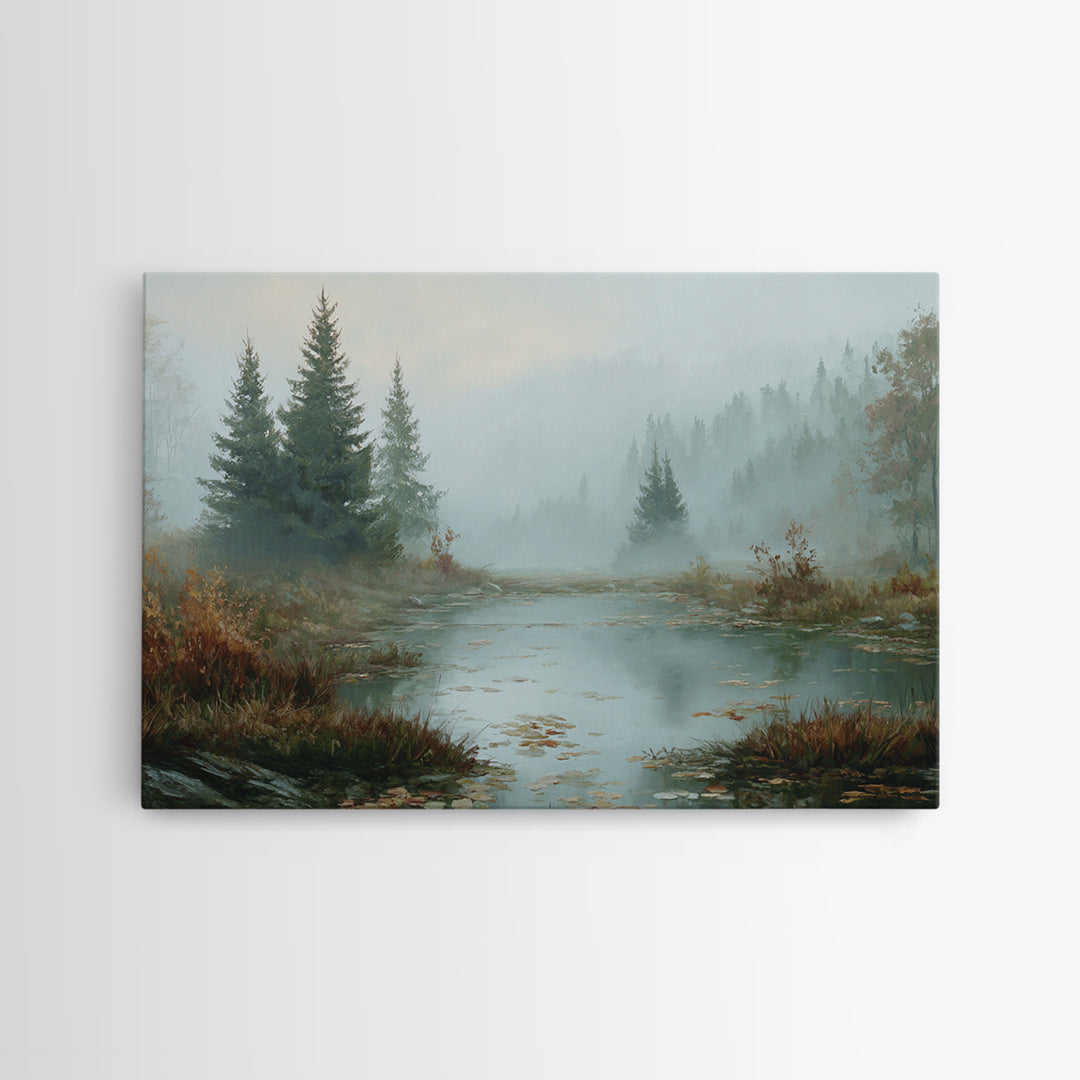 Autumn Leaves Floating on Quiet Stream Framed Canvas Print, Nature Art, Framed Art, Living Room Decor, Fine Art, Nature, NAT-3x2-10