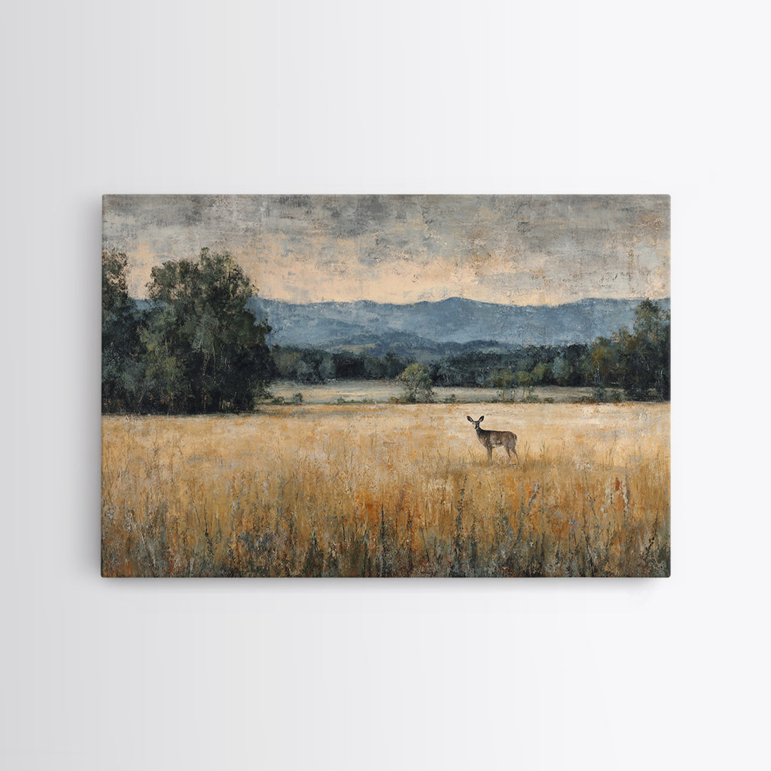Deer Standing in a Golden Field Canvas Print, Nature Art, Wood Wall Art, Living Room Decor, Nature, Digital Download Art, NAT-3x2-12