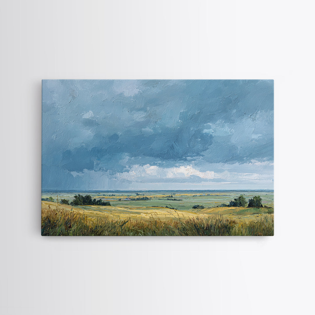 Storm Clouds over a Rolling Prairie Framed Canvas Print, Nature Art, Wall Hangings, Living Room Decor, Fine Art, Nature, NAT-3x2-18