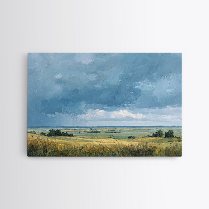 Storm Clouds over a Rolling Prairie Framed Canvas Print, Nature Art, Wall Hangings, Living Room Decor, Fine Art, Nature, NAT-3x2-18