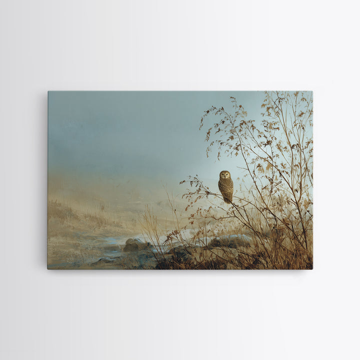 Owl in Moonlit Branches Framed Canvas Print, Nature Art, Watercolor Painting, Living Room Decor, Oil Painting, Nature, NAT-3x2-23