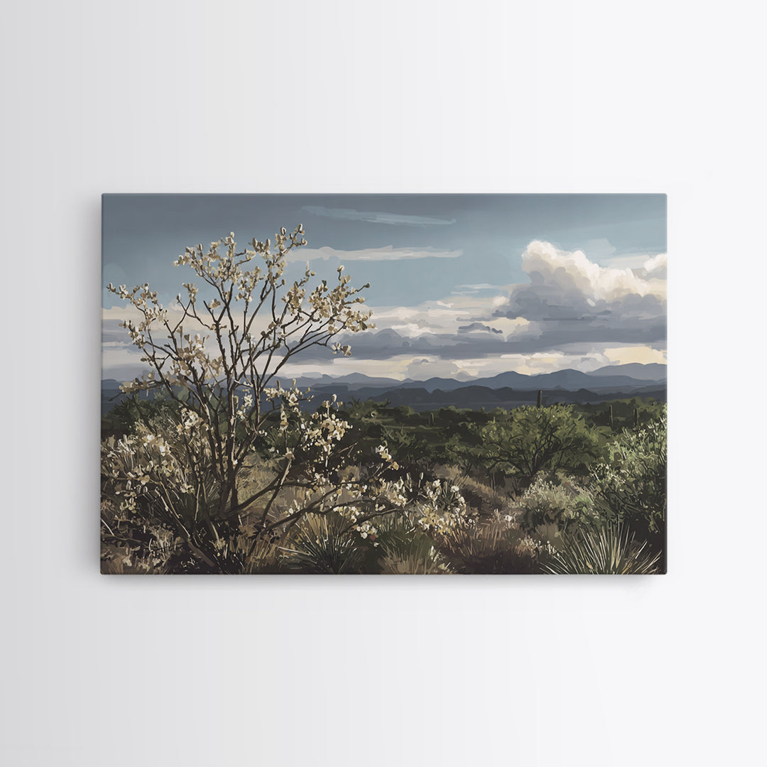 Desert Cactus Blooming After Rain Framed Canvas Print, Nature Art, 3d Wall Art, Living Room Decor, Watercolor Art, Nature, NAT-3x2-24