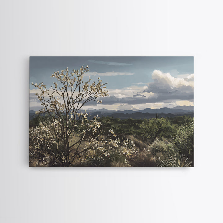 Desert Cactus Blooming After Rain Framed Canvas Print, Nature Art, 3d Wall Art, Living Room Decor, Watercolor Art, Nature, NAT-3x2-24