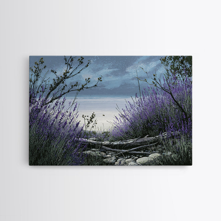 Bees Circling Lavender Blossoms Framed Canvas Print, Nature Art, Living Room Wall Art, Living Room Decor, Fine Art, Nature, NAT-3x2-27