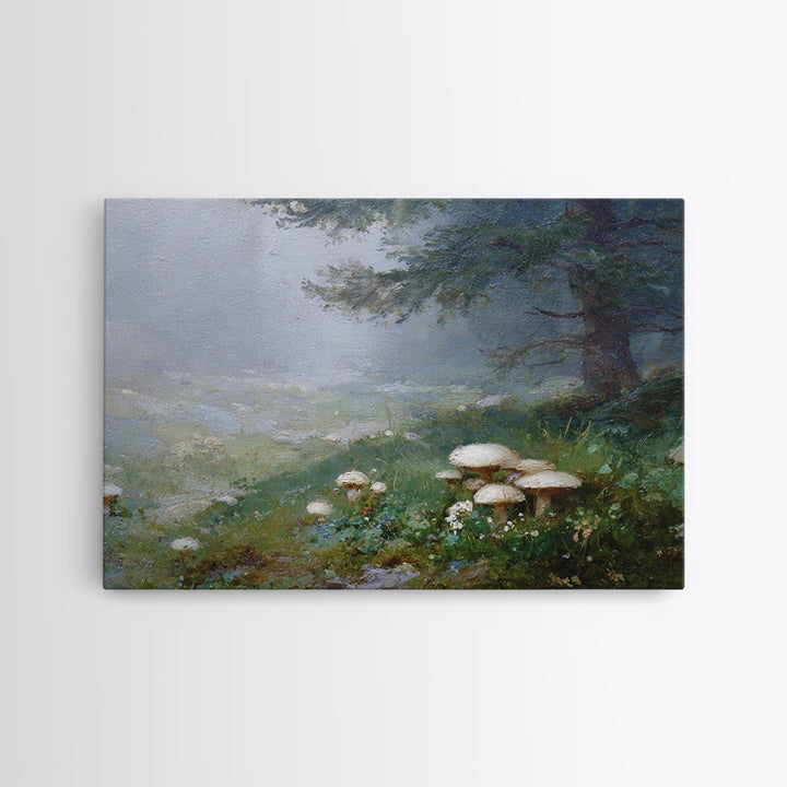 Mushroom Cluster in Enchanted Woodland Framed Canvas Print, Nature Art, Bird Wall Art, Living Room Decor, Fine Art, Nature, NAT-3x2-35