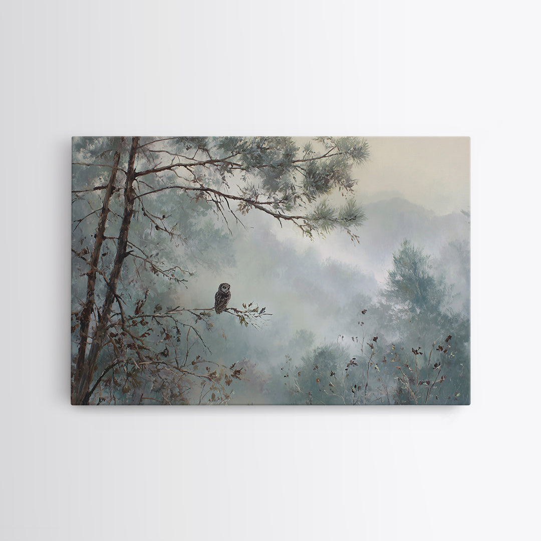 Owl in Moonlit Branches Framed Canvas Print, Nature Art, Room Decor, Living Room Decor, Fine Art, Nature, Wall Hangings, NAT-3x2-47