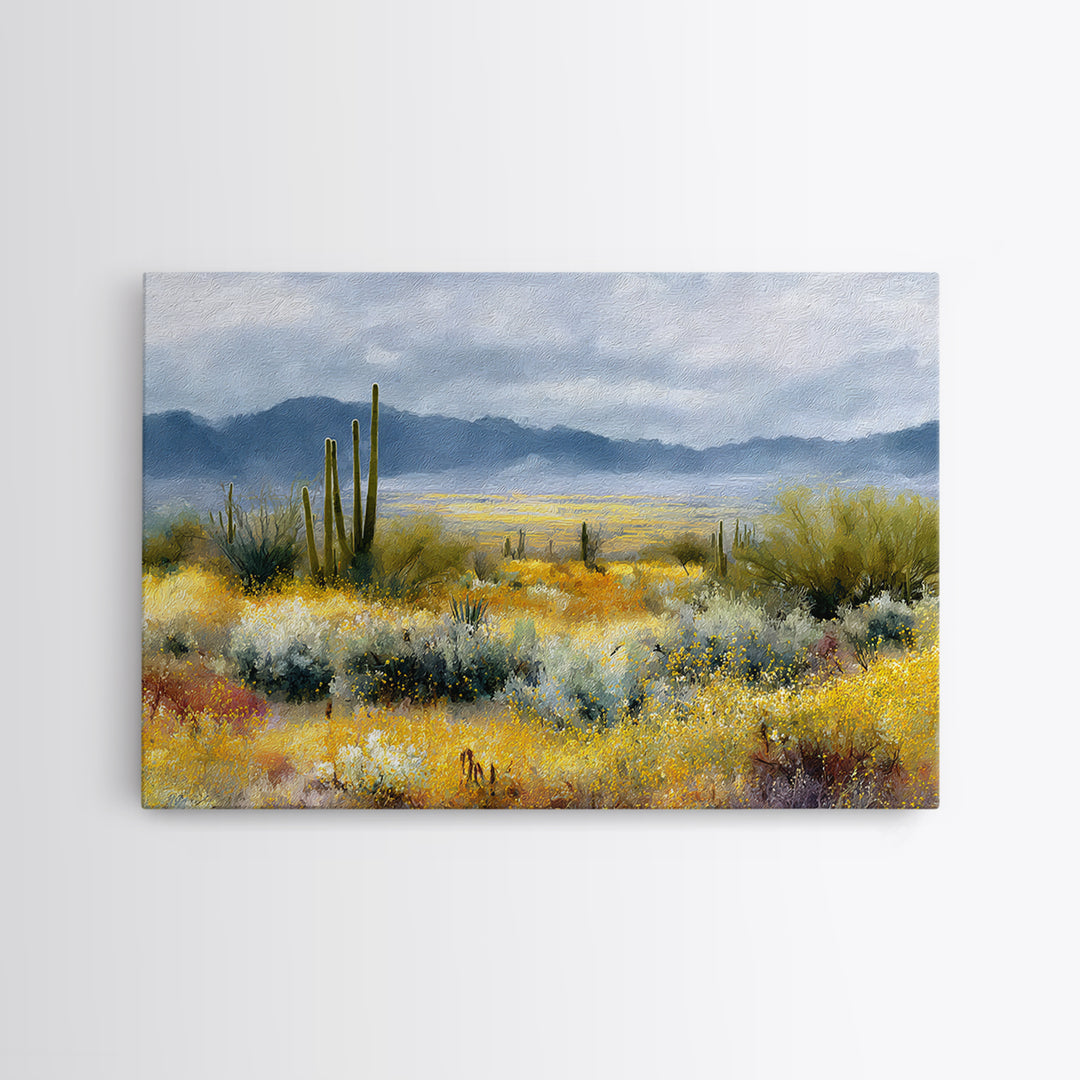 Desert Cactus Blooming After Rain Canvas Print, Nature Art, Mountain Wall Art, Living Room Decor, Nature, Fine Art Print, NAT-3x2-48