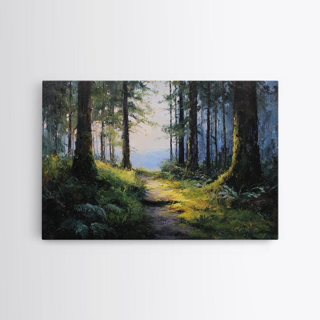 Sunlit Forest Path Canvas Print, Nature Art, Digital Download Art, Living Room Decor, Fine Art, Nature, Luxury Decor, NAT-3x2-53