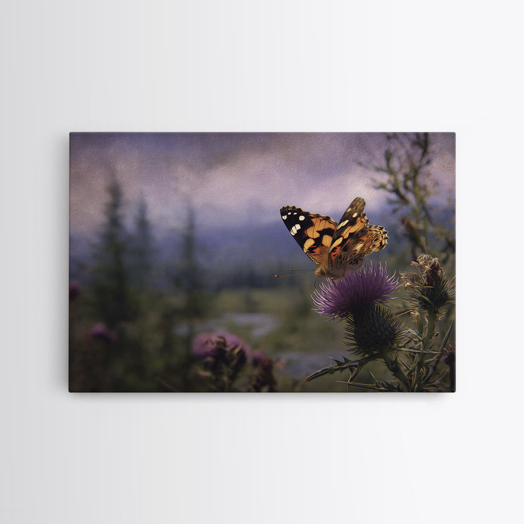 Butterfly Resting on a Blooming Thistle Canvas Print, Nature Art, Landscape Print, Living Room Decor, Fine Art, Nature, NAT-3x2-56