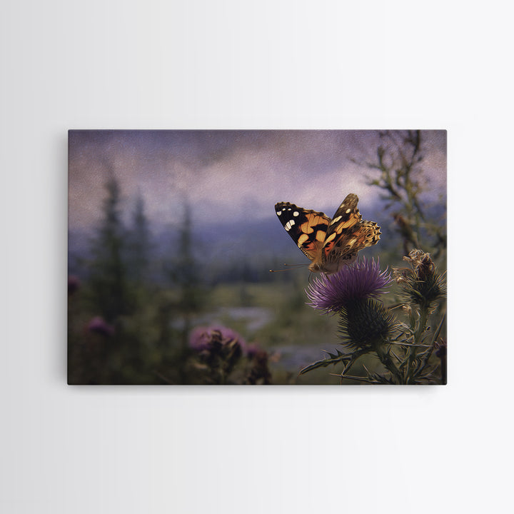 Butterfly Resting on a Blooming Thistle Canvas Print, Nature Art, Landscape Print, Living Room Decor, Fine Art, Nature, NAT-3x2-56