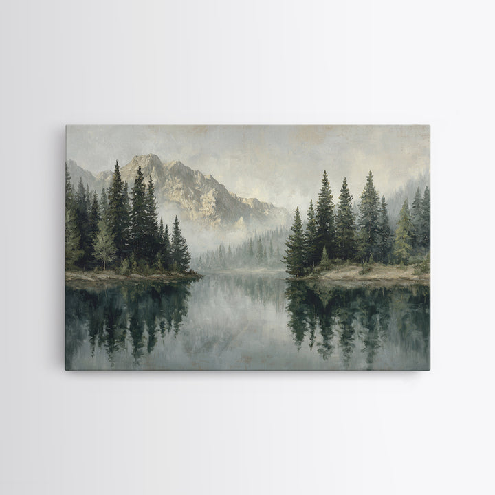 Misty Mountain Lake Canvas Print, Nature Art, Stained Glass Art, Living Room Decor, Nature, Modern Decor, Fine Art Print, NAT-3x2-57