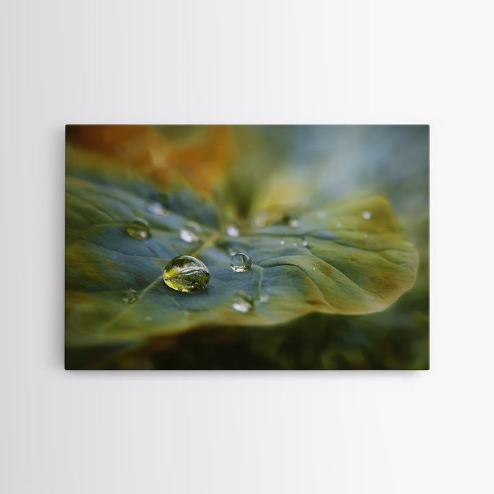 Rain Drops on a Large Green Leaf Canvas Print, Nature Art, Mountain Wall Art, Living Room Decor, Watercolor Art, Nature, NAT-3x2-61