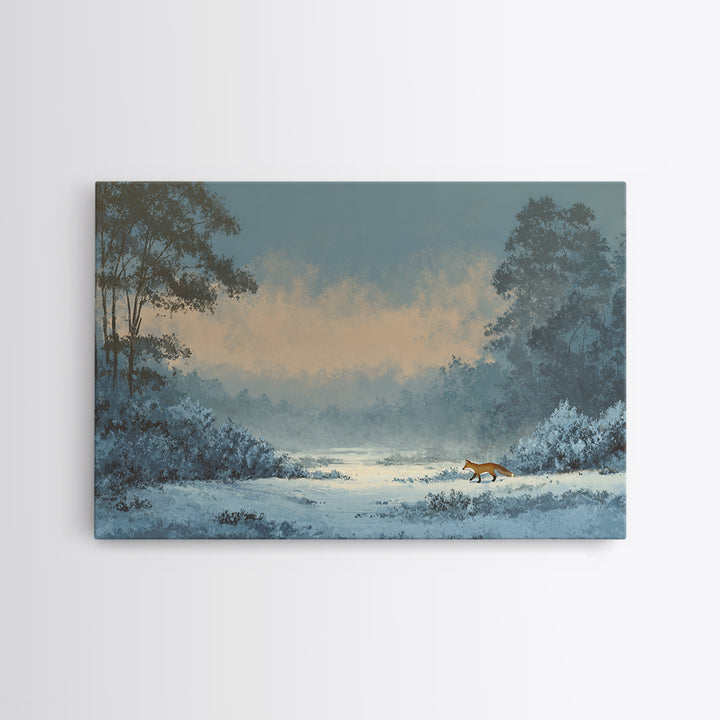 Fox Crossing a Snowy Forest Clearing Canvas Print, Nature Art, Wood Wall Art, Living Room Decor, Nature, Digital Download Art, NAT-3x2-62