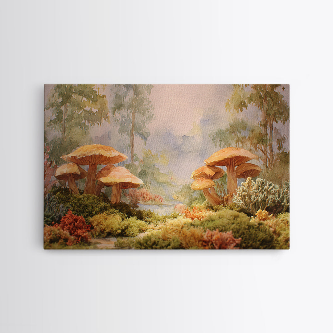 Mushroom Cluster in Enchanted Woodland Canvas Print, Nature Art, Wall Art, Living Room Decor, Fine Art, Nature, Wood Wall Art, NAT-3x2-83