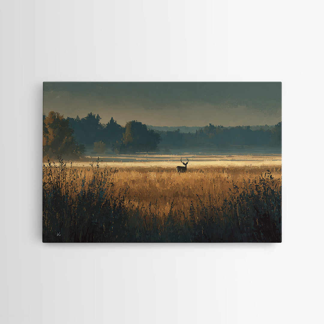 Deer Standing in a Golden Field Canvas Print, Nature Art, Boho Decor, Living Room Decor, Fine Art, Nature, Wall Decor, NAT-3x2-84