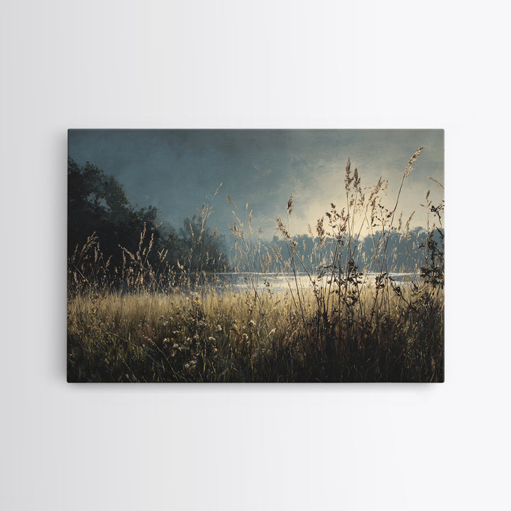 Sunrise Through Tall Grass and Wildflowers Framed Canvas Print, Nature Art, Fine Art Print, Living Room Decor, Fine Art, Nature, NAT-3x2-87