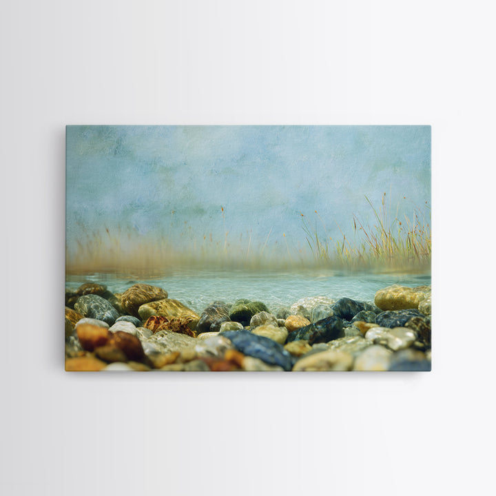 River Stones under Clear Shallow Water Canvas Print, Nature Art, Nature Wall Art, Living Room Decor, Oil Painting, Nature, NAT-3x2-89