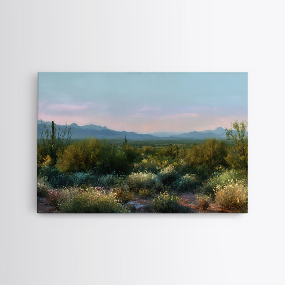 Desert Cactus Blooming After Rain Framed Canvas Print, Nature Art, Art Print, Living Room Decor, Fine Art, Nature, NAT-3x2-96