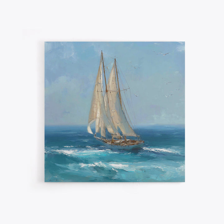 Sailboat Leaning into Wind on Blue Water Framed Canvas Print, Nautical Art, Modern Decor, Coastal Decor, Fine Art, Harbor, NAU-1x1-1