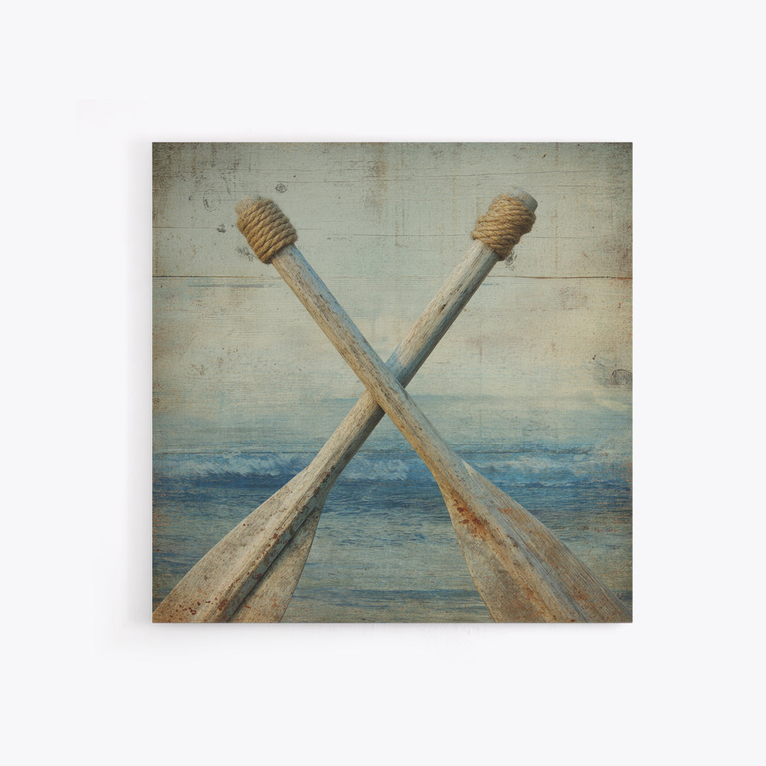 Weathered Oars Crossed Canvas Print, Nautical Art, Coastal Wall Art, Coastal Decor, Harbor, Neutral Decor, Modern Decor, NAU-1x1-35