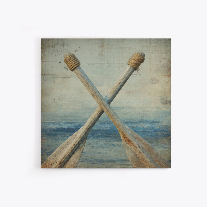 Weathered Oars Crossed Canvas Print, Nautical Art, Coastal Wall Art, Coastal Decor, Harbor, Neutral Decor, Modern Decor, NAU-1x1-35
