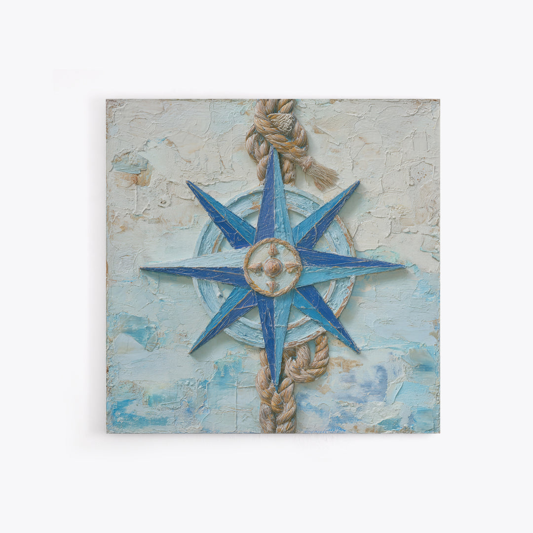 Nautical Star Compass Rose Framed Canvas Print, Nautical Art, Gallery Decor, Coastal Decor, Fine Art, Harbor, Wall Art, NAU-1x1-38