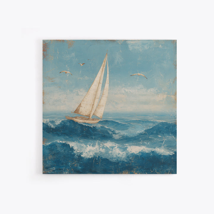 Sailboat Leaning into Wind on Blue Water Canvas Print, Nautical Art, Room Decor, Coastal Decor, Fine Art, Harbor, Printable, NAU-1x1-49