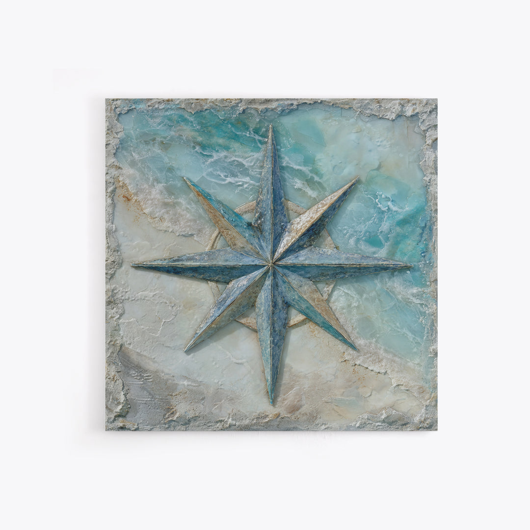 Nautical Star Compass Rose Framed Canvas Print, Nautical Art, Gallery Decor, Coastal Decor, Fine Art, Harbor, Wall Art, NAU-1x1-62