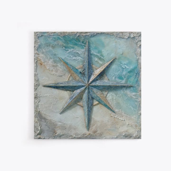 Nautical Star Compass Rose Framed Canvas Print, Nautical Art, Gallery Decor, Coastal Decor, Fine Art, Harbor, Wall Art, NAU-1x1-62