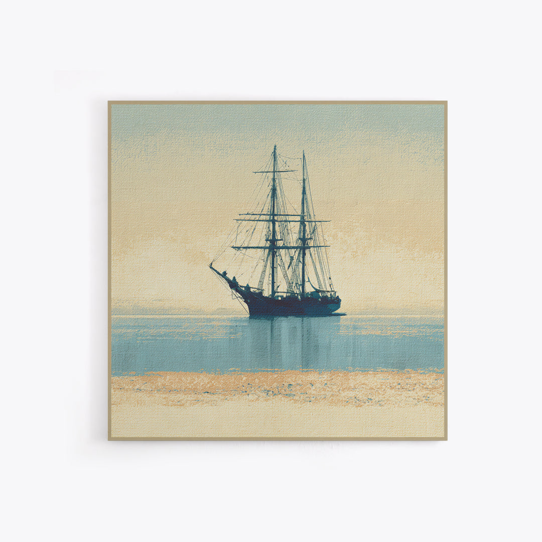 Tall Ship Silhouette at Sunset Framed Canvas Print, Nautical Art, Printable, Coastal Decor, Fine Art, Harbor, Beach Decor, NAU-1x1-8