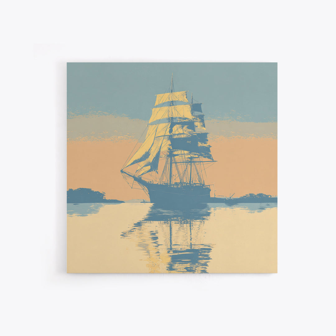 Tall Ship Silhouette at Sunset Framed Canvas Print, Nautical Art, Fine Art Print, Coastal Decor, Fine Art, Harbor, Wall Decor, NAU-1x1-80