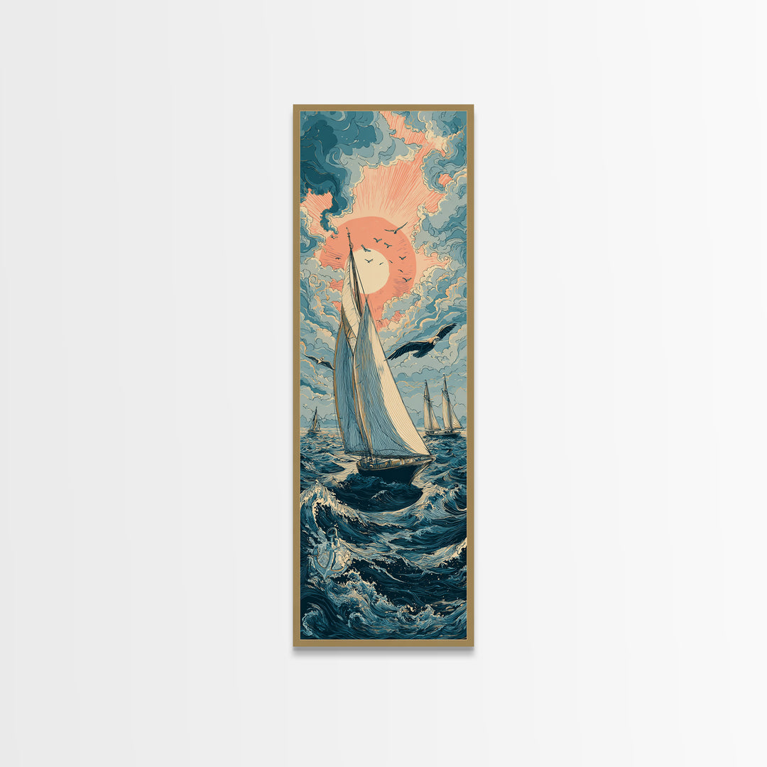 Sailor Tattoo Swallow and Anchor Framed Canvas Print, Nautical Art, Coastal Wall Decor, Coastal Decor, Fine Art, Harbor, NAU-1x3-83