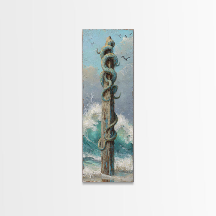 Octopus Wrapped Around an Anchor Canvas Print, Nautical Art, Boho Decor, Coastal Decor, Oil Painting, Harbor, Art Print, NAU-1x3-97