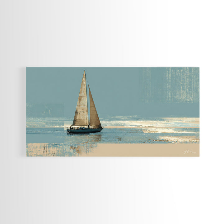 Blueprint Sailboat Technical Drawing Framed Canvas Print, Nautical Art, Statement Artwork, Coastal Decor, Fine Art, Harbor, NAU-2x1-20