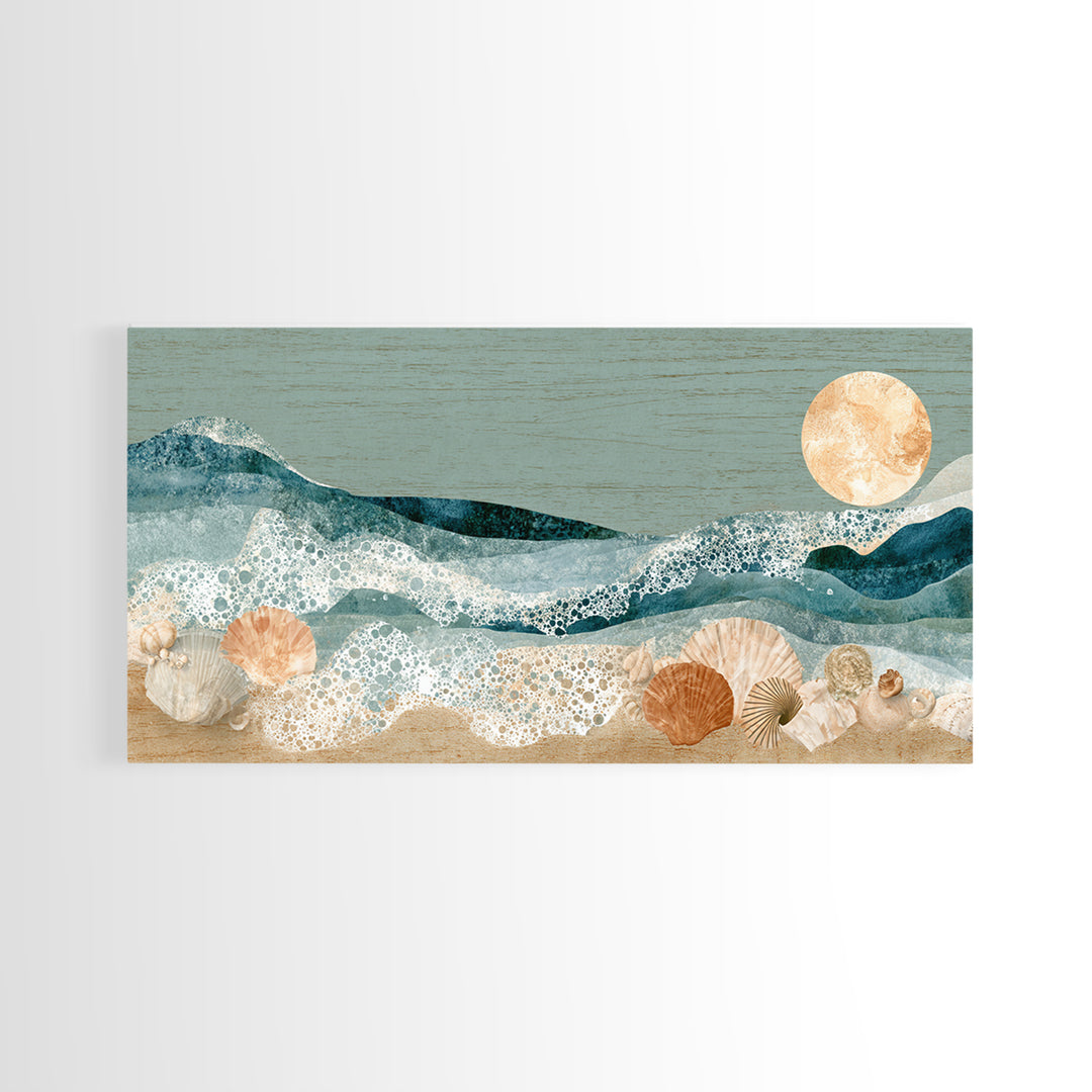 Porthole View of Waves and Moon Framed Canvas Print, Nautical Art, Room Decor, Coastal Decor, Fine Art, Harbor, Printable, NAU-2x1-42