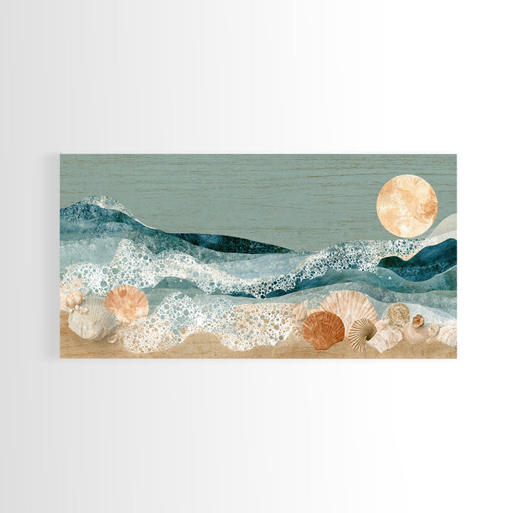 Porthole View of Waves and Moon Framed Canvas Print, Nautical Art, Room Decor, Coastal Decor, Fine Art, Harbor, Printable, NAU-2x1-42
