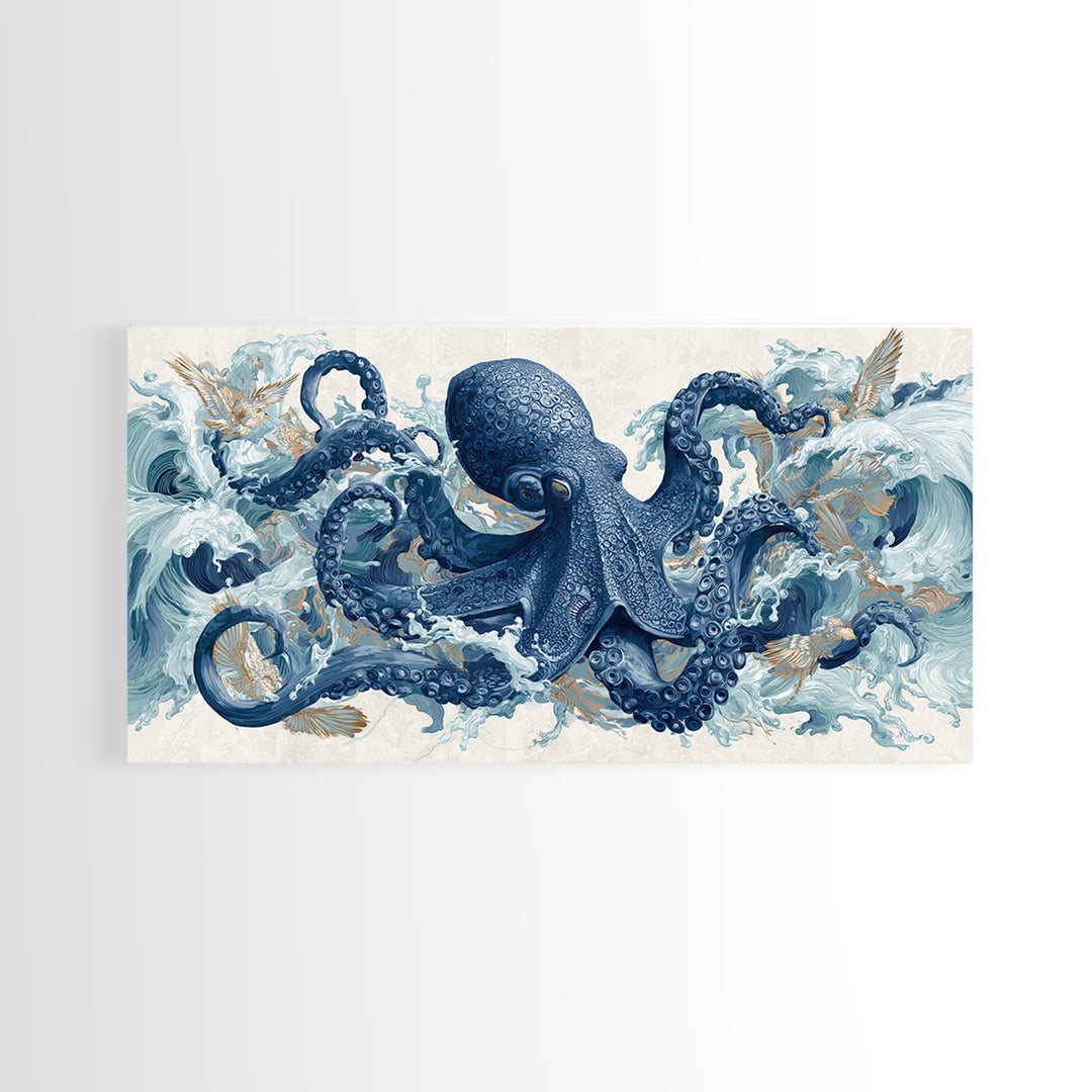 Octopus Wrapped Around an Anchor Canvas Print, Nautical Art, Oil Painting, Coastal Decor, Fine Art, Harbor, Beach Decor, NAU-2x1-57