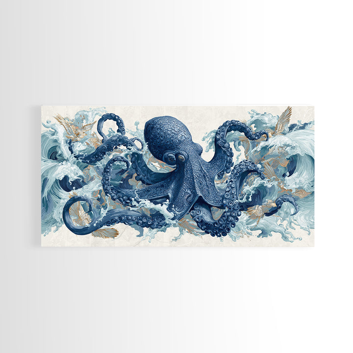 Octopus Wrapped Around an Anchor Canvas Print, Nautical Art, Oil Painting, Coastal Decor, Fine Art, Harbor, Beach Decor, NAU-2x1-57