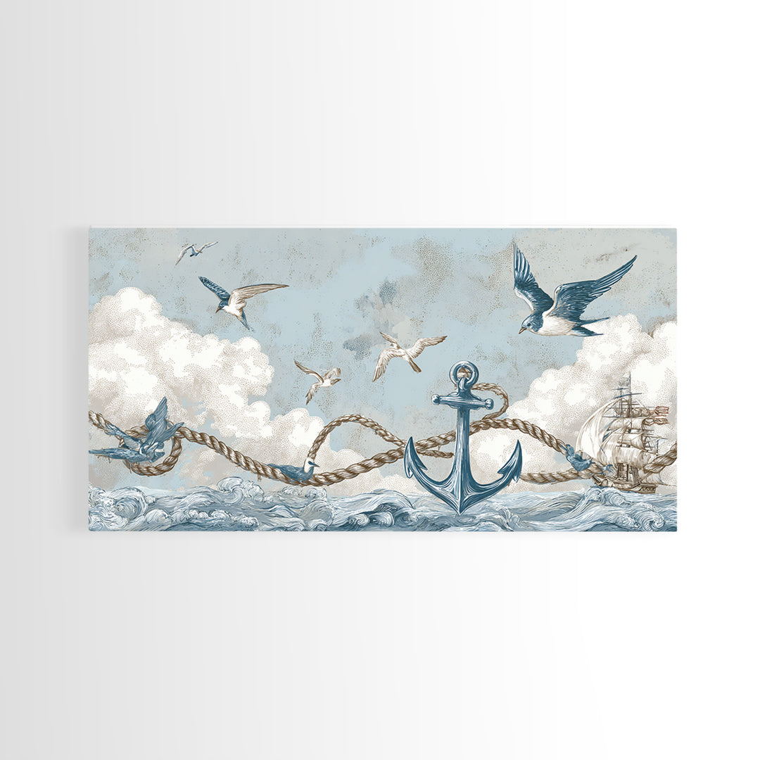 Sailor Tattoo Swallow and Anchor Framed Canvas Print, Nautical Art, Antique Decor, Coastal Decor, Harbor, Downloadable Prints, NAU-2x1-91
