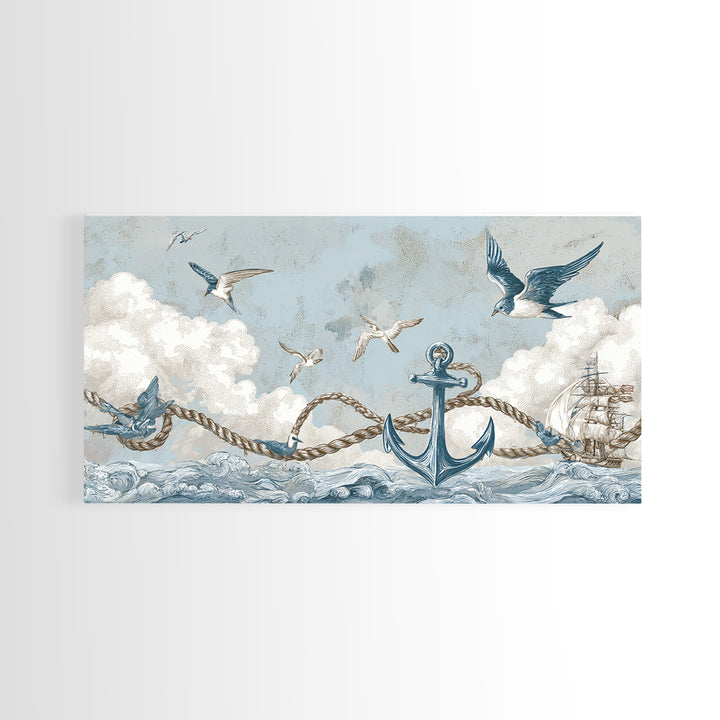 Sailor Tattoo Swallow and Anchor Framed Canvas Print, Nautical Art, Antique Decor, Coastal Decor, Harbor, Downloadable Prints, NAU-2x1-91