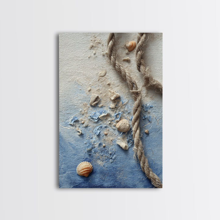 Lobster and Rope Coastal Illustration Framed Canvas Print, Nautical Art, Contemporary Art, Coastal Decor, Fine Art, Harbor, NAU-2x3-4
